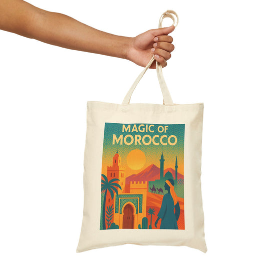 Magic of Morocco Tote Bag, Bohemian Tote, Eco-Friendly Bag, Gifts for Travelers, Natural Canvas Bag