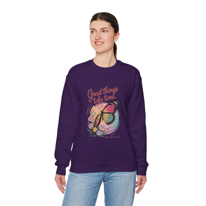 Inspirational Butterfly Sweatshirt - Great Things Take Time, Cozy Unisex Crewneck, Perfect Gift for Nature Lovers, Relaxed Style, [...]