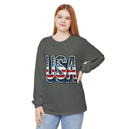Patriotic Long Sleeve  Unisex  T-Shirt, USA Design, Unisex Tee for Independence Day, Memorial Day, Family Celebrations, Casual Wear