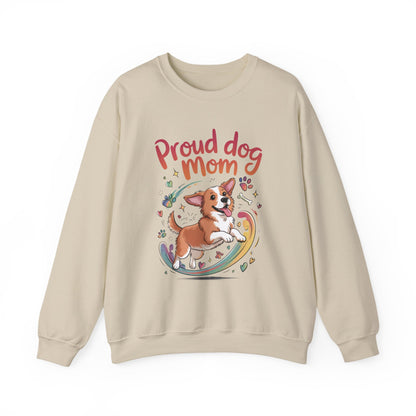 Proud Dog Mom Crewneck Sweatshirt, Pet Lover Gift, Dog Mom Apparel, Animal Lover Clothing, Gift for Dog Moms, Puppy Paw Rainbow Print