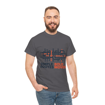 Simple Routes Bold Moves Mens T-Shirt, Minimal Urban Metro Map Graphic Tee