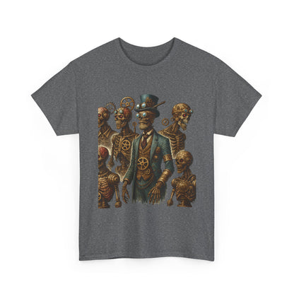 Steampunk Skeleton Gentleman T-Shirt, Vintage Mechanical Robot Skull Design, Gothic Industrial Cyberpunk Tee for Men
