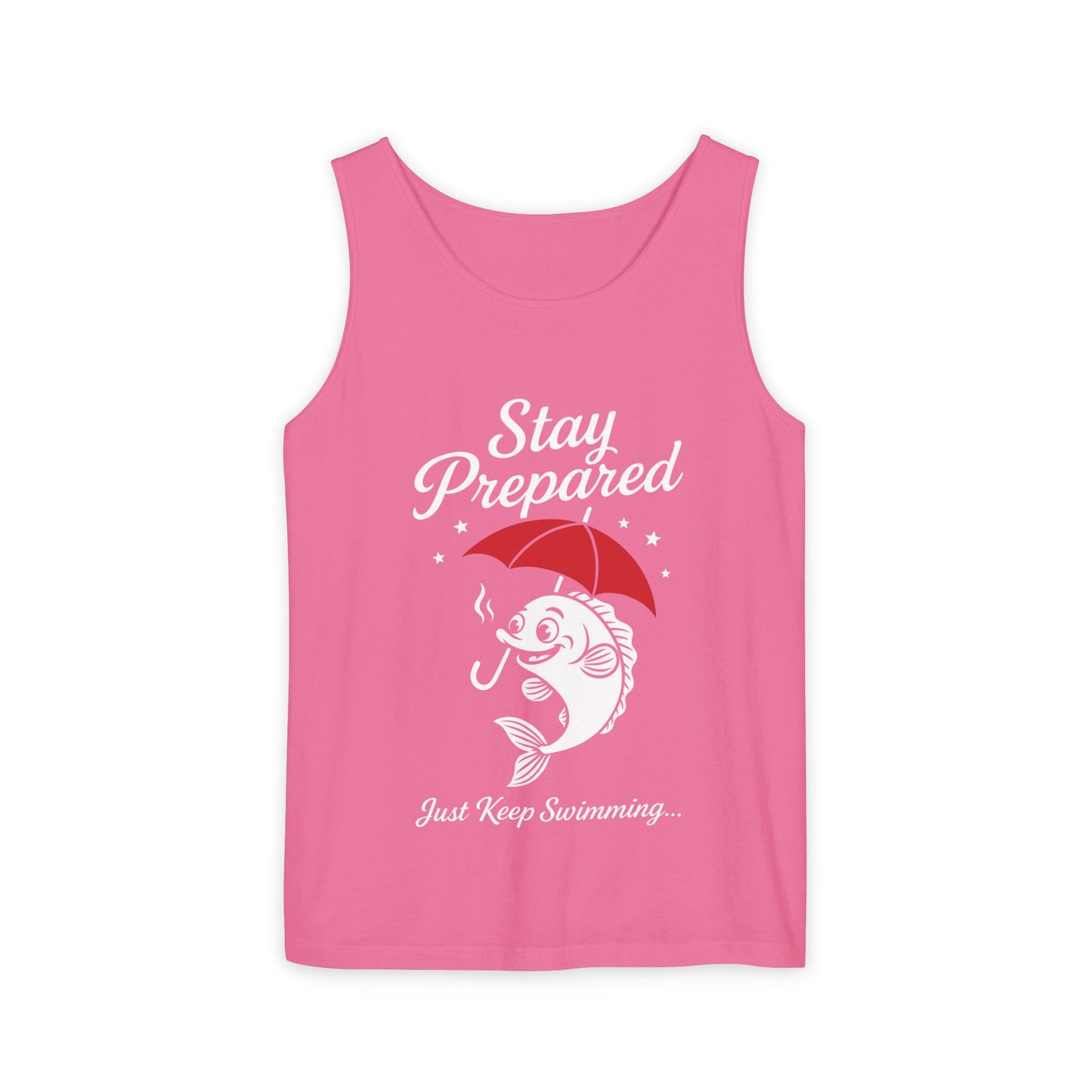Stay Prepared Fish Womens Tank Top - Funny Just Keep Swimming Sleeveless Shirt - Cute Nautical Summer Top, Beachwear, Pool Party Must-Have