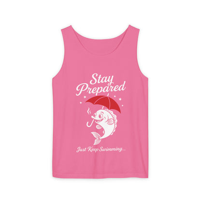 Stay Prepared Fish Womens Tank Top - Funny Just Keep Swimming Sleeveless Shirt - Cute Nautical Summer Top, Beachwear, Pool Party Must-Have