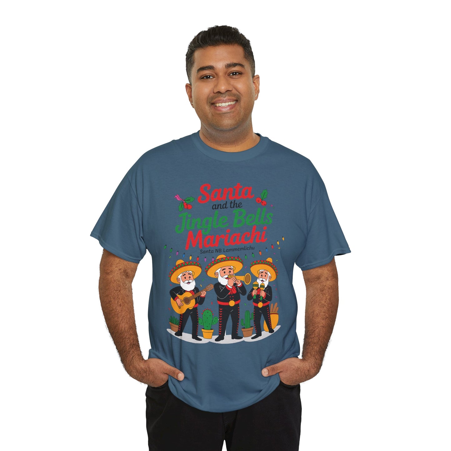Santa and the Jingle Bells Mariachi, Funny Mexican Christmas T-Shirt, Latin Fiesta Holiday Tee, Navidad Humor Shirt