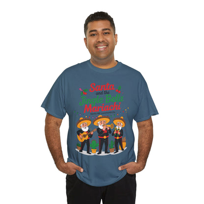 Santa and the Jingle Bells Mariachi, Funny Mexican Christmas T-Shirt, Latin Fiesta Holiday Tee, Navidad Humor Shirt