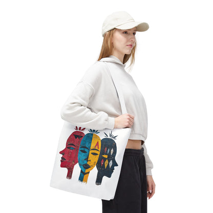 Artistic Tote Bag with Abstract Faces - Bohemian Style, Eco-Friendly Shopping Bag, Gift for Art Lovers, Unique Beach Bag, Festival Accessory