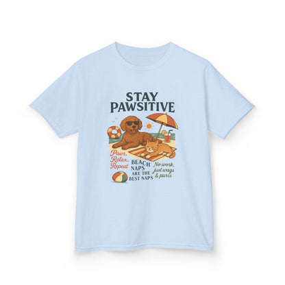 Kids Beach Vibes Tee - Stay Pawsitive, Summer Fun Shirt, Dog Lover Gift, Vacation Outfit, Beach Day Apparel