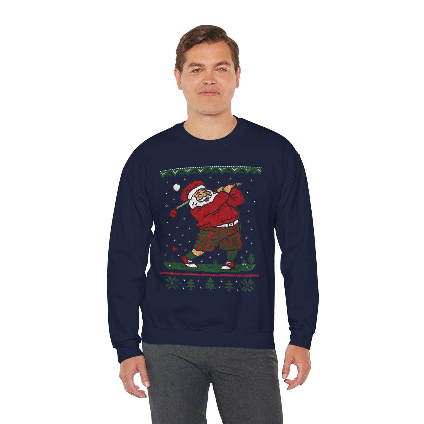 Golfing Santa Christmas Sweatshirt, Funny Golf Lover Holiday Jumper, Ugly Christmas Golf Sweater for Men