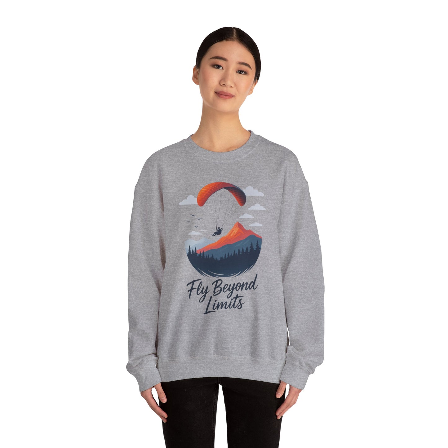 Adventure Inspiration Crewneck Sweatshirt - Fly Beyond Limits, Cozy Outdoor Outfit, Gift for Adventurers, Travel, Motivation Apparel