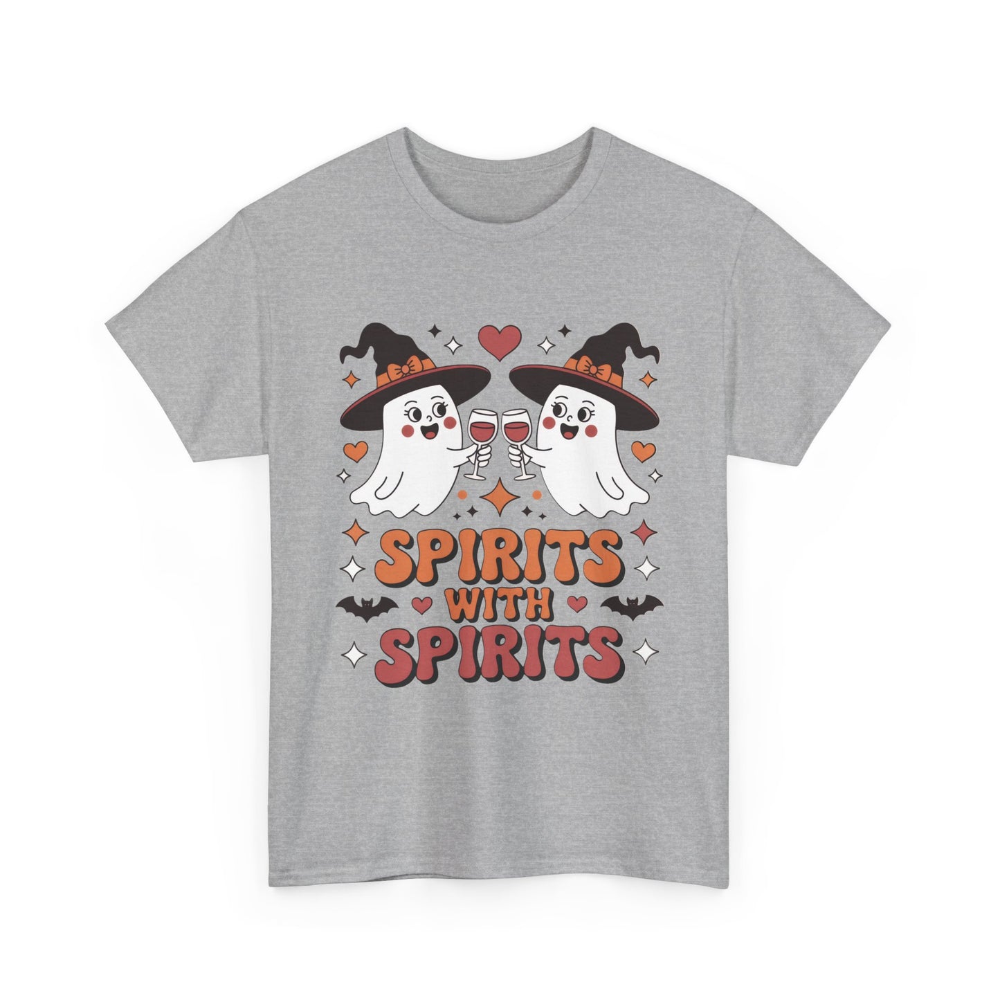 Spirits With Spirits Women's Halloween T-Shirt, Funny Ghost Drinking Wine Tee, Witches Party Shirt, Spooky Season Gift for Her