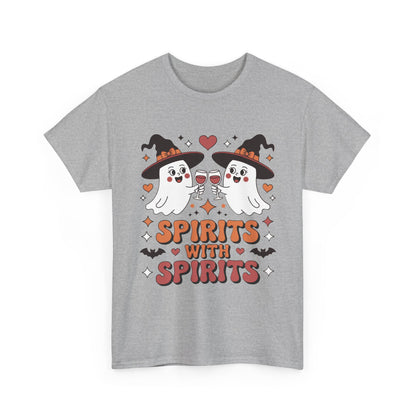 Spirits With Spirits Women's Halloween T-Shirt, Funny Ghost Drinking Wine Tee, Witches Party Shirt, Spooky Season Gift for Her