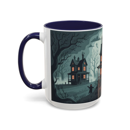 Haunted Mansion Mug, Ghostly Gothic Forest Coffee Cup, Spooky Haunted House Halloween Gift for Horror Lovers, Accent Coffee Mug (11, 15oz)
