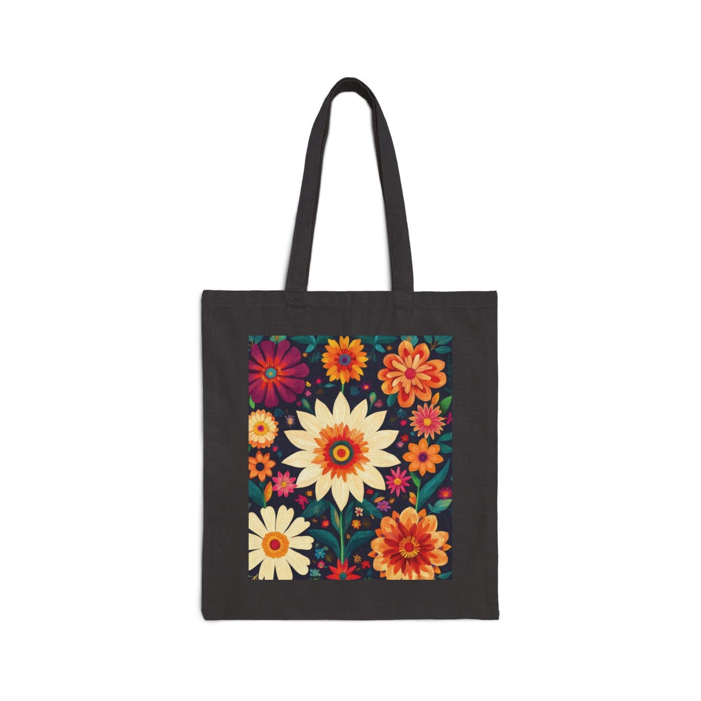 Floral Cotton Canvas Tote Bag, Eco-Friendly Shopping Bag, Reusable Grocery Tote, Boho Chic Gift, Market Bag with Flower Design