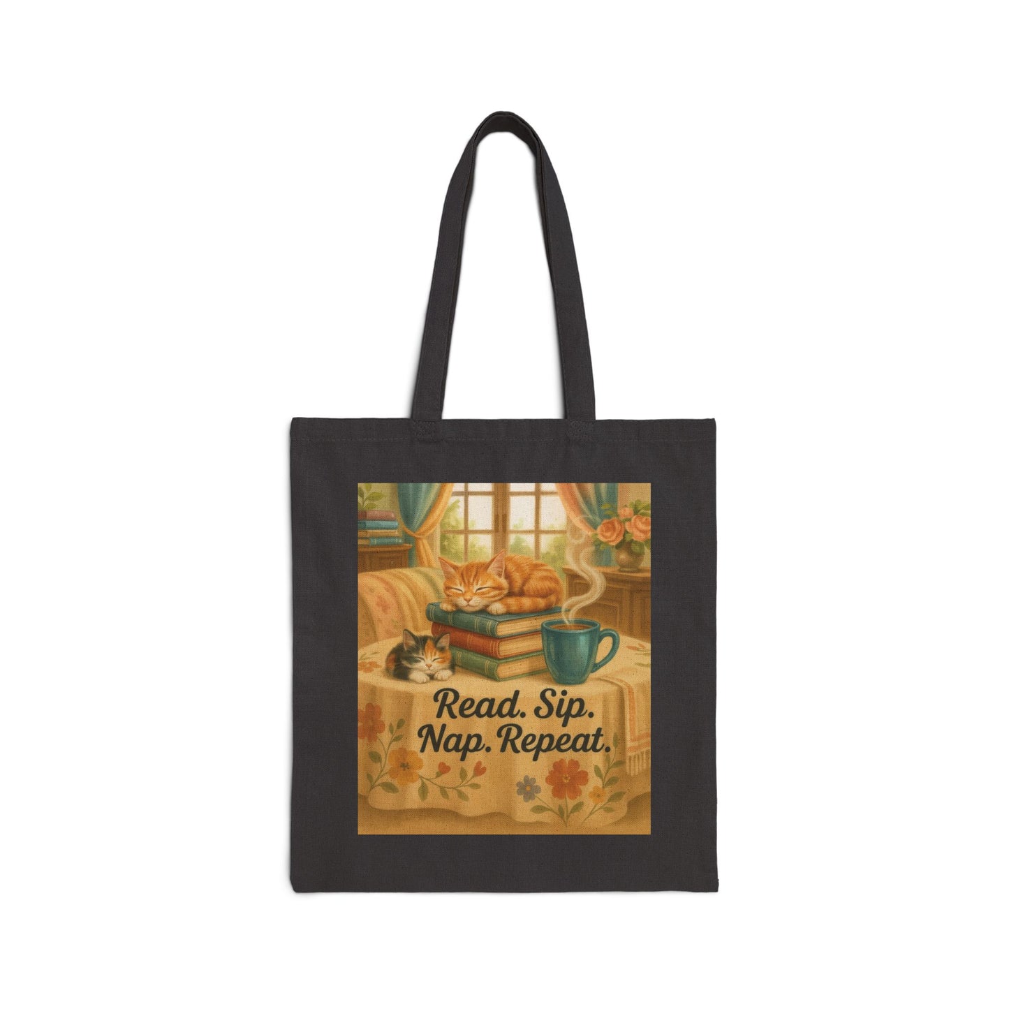 Cute Cotton Canvas Tote Bag - Read Sip Nap Repeat | Perfect for Book Lovers, Cat Lovers, Eco-Friendly Gift, Reusable Shopping Bag, Charming