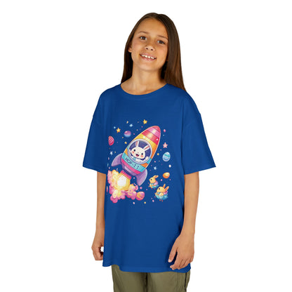 Easter Astronaut Bunny Kids T-Shirt - Cute Space Rocket Bunny with Colorful Eggs, Fun Spring Tee for Boys and Girls, Holiday Gift Idea