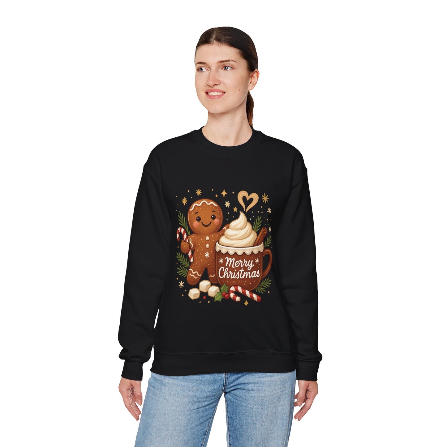 Women's Gingerbread - Hot Cocoa Christmas Sweatshirt,  Cozy Holiday Pullover, Women's Heavy Blend™ Crewneck Sweatshirt