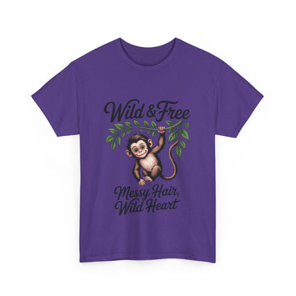 Wild & Free Monkey Shirt, Messy Hair Wild Heart Womens Tee, Cute Jungle Animal T-Shirt, Boho Adventure Graphic, Fun Nature Lover Gift