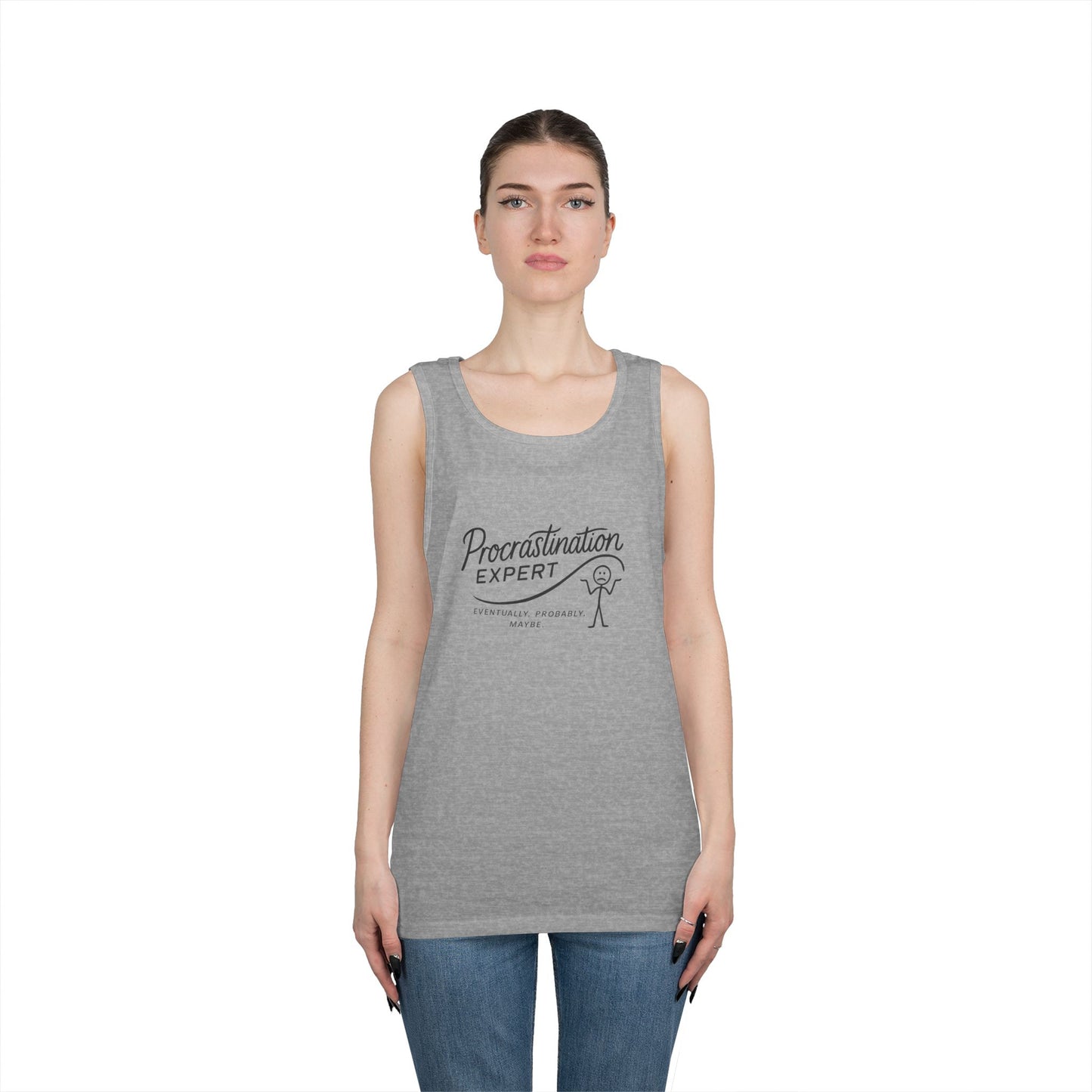 Procrastination Expert Unisex Heavy Cotton Tank Top, Funny Gift for Students, Casual Summer Wear, Relaxed Fit, Birthday Gift, Motivation Top