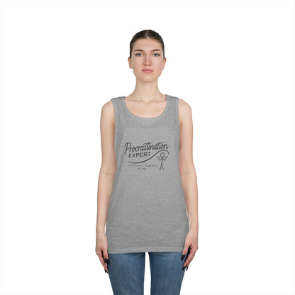Procrastination Expert Unisex Heavy Cotton Tank Top, Funny Gift for Students, Casual Summer Wear, Relaxed Fit, Birthday Gift, Motivation Top
