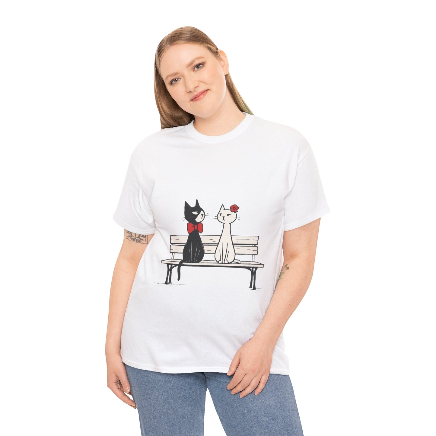 Cute Cat Lovers Tee, Womens Heavy Cotton Tee for Pet Owners, Funny Cat Shirt, Gift for Cat Lovers, Casual T-Shirt, Animal Art Tee
