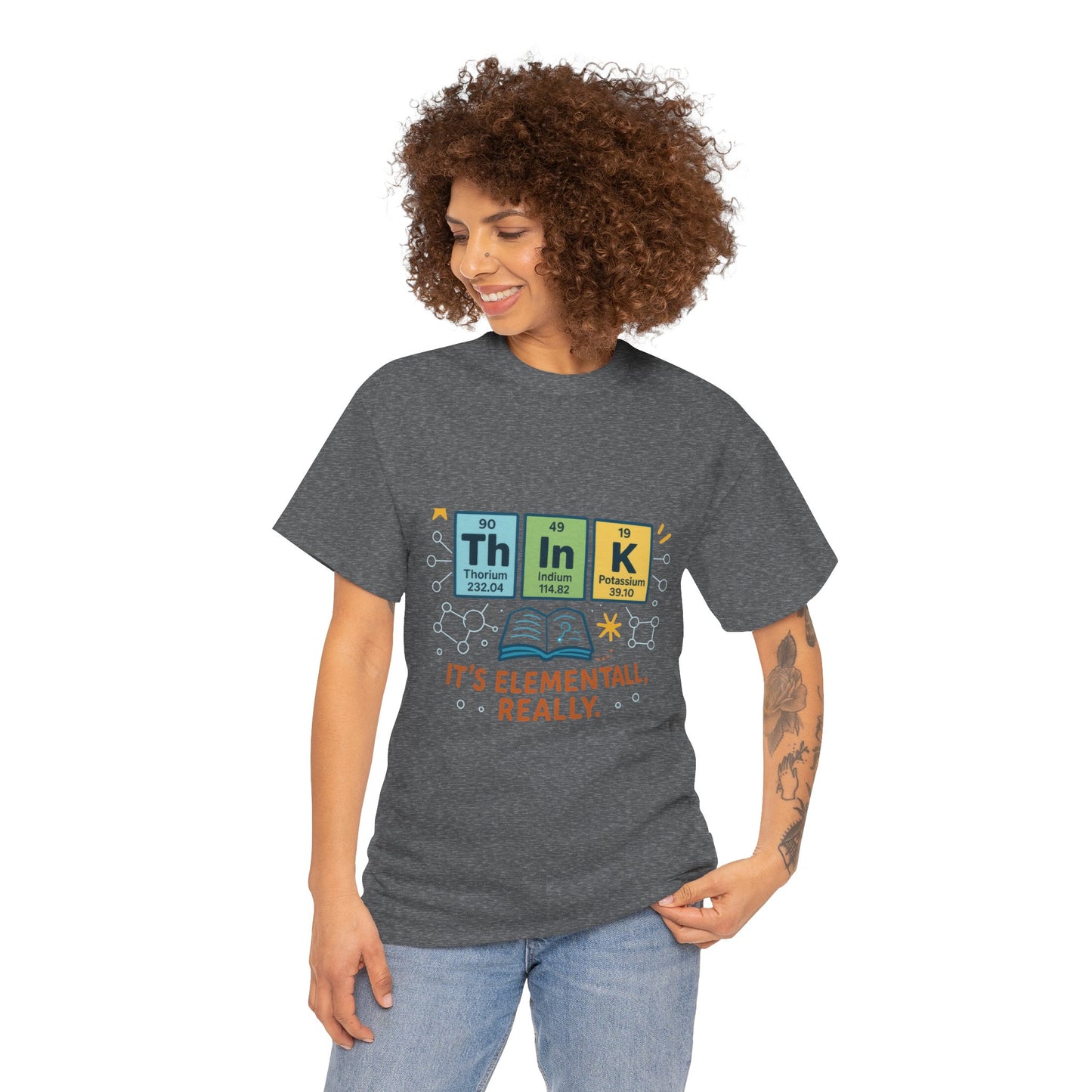 Smart Womens Science T-Shirt, THINK Periodic Table Tee, Funny Elemental Nerd Gift for Her, Graphic Tee for Science Lovers