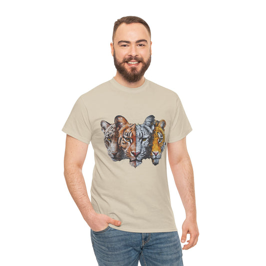 Wildlife Fusion Unisex Heavy Cotton Tee - Nature Lover's Apparel, Tiger Graphic Shirt, Animal Enthusiast Gift, Eco-Friendly Fashion