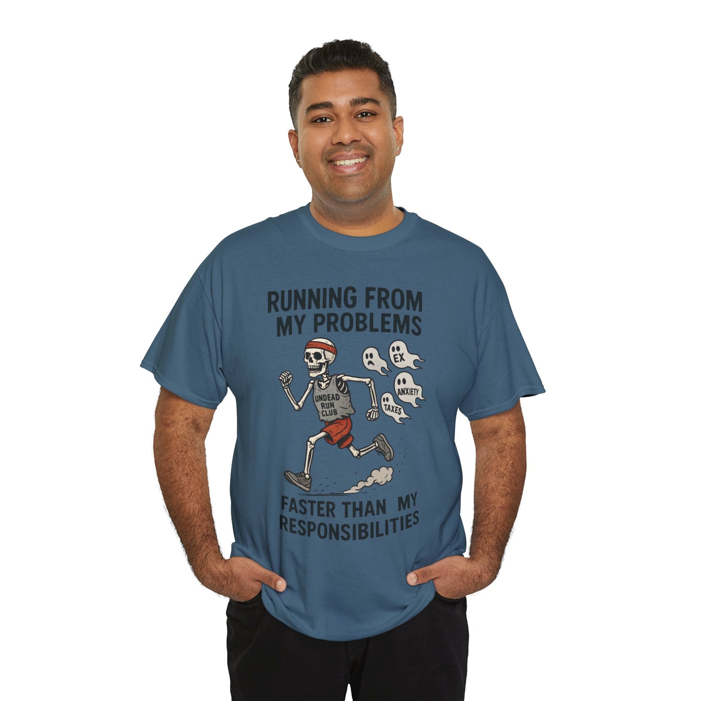 Skeleton Runner Tee for Men, Undead Jogging Club Shirt, Halloween T-Shirt, Gift for Runners, Anxiety Humor Gift