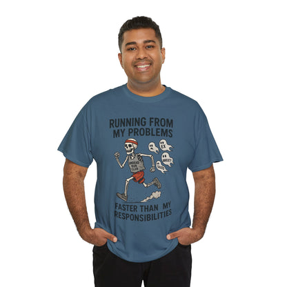 Skeleton Runner Tee for Men, Undead Jogging Club Shirt, Halloween T-Shirt, Gift for Runners, Anxiety Humor Gift