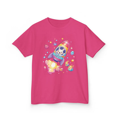Easter Astronaut Bunny Kids T-Shirt - Cute Space Rocket Bunny with Colorful Eggs, Fun Spring Tee for Boys and Girls, Holiday Gift Idea