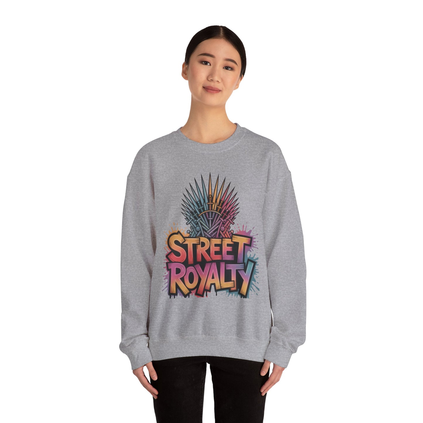 Street Royalty Women's Crewneck Sweatshirt, Graffiti Crown Graphic Pullover, Urban Streetwear Top