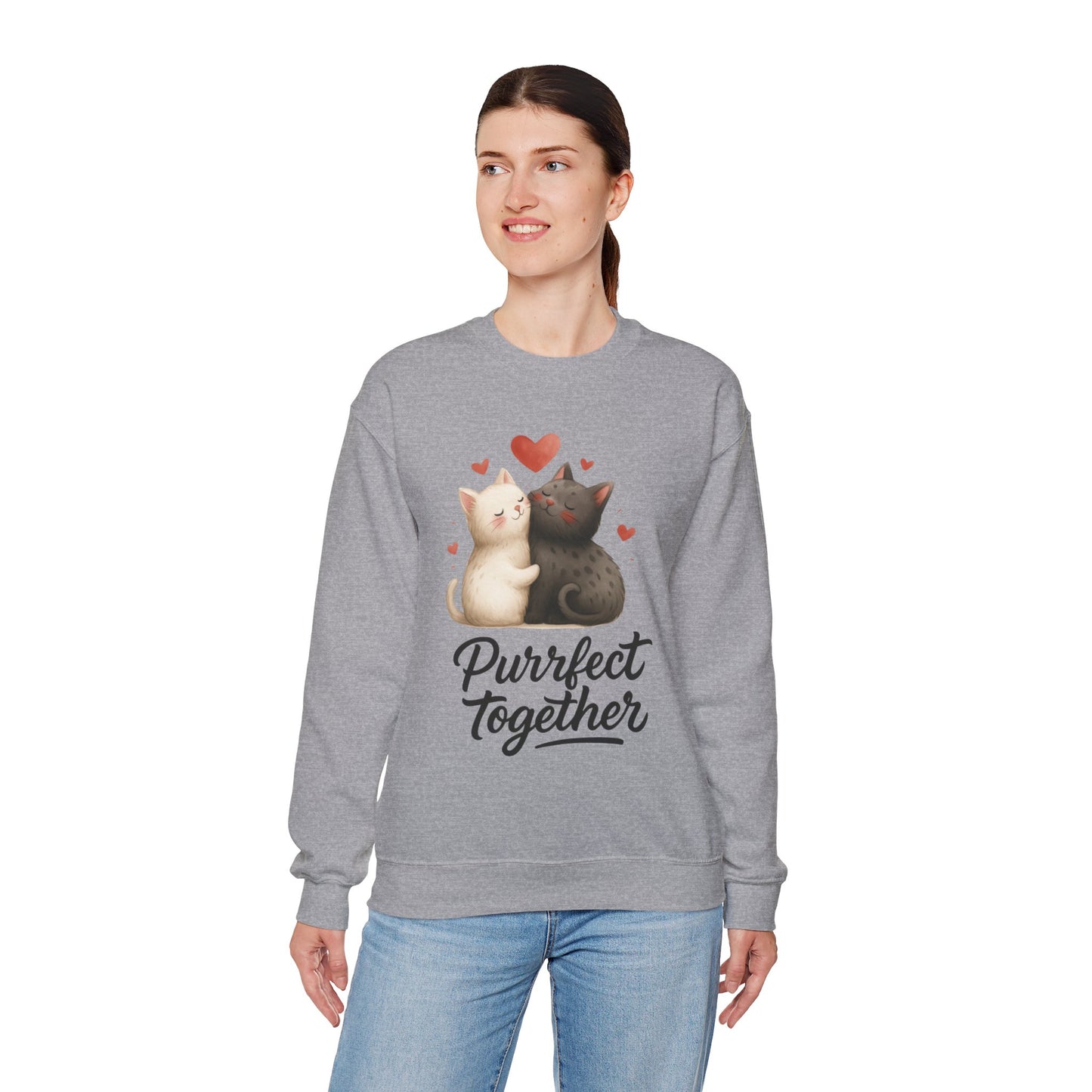 Cute Cat Couple Womens Sweatshirt, Purrfect Together Sweater, Gift for Cat Lovers, Cozy Crewneck for Valentine's Day, Animal Lover Apparel