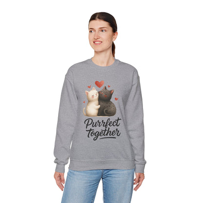Cute Cat Couple Womens Sweatshirt, Purrfect Together Sweater, Gift for Cat Lovers, Cozy Crewneck for Valentine's Day, Animal Lover Apparel
