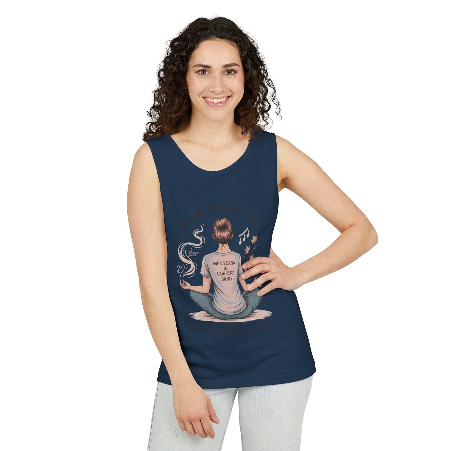 Zen Sarcastic Tank Top, Unisex Meditation Shirt, Breath Stretch Exist Tee, Yoga Apparel, Gift for Mindfulness Lovers