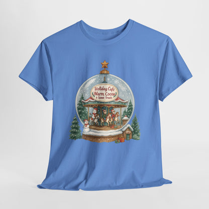 Holiday Café Christmas T-Shirt for Women, Warm Cocoa  Carousel Tee