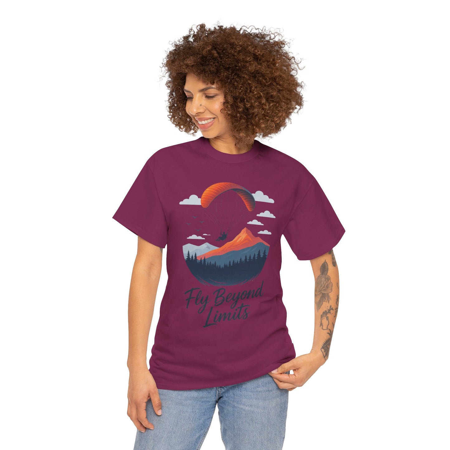 Paragliding Adventure T-Shirt, Mountain Landscape Tee, Nature Travel Lover Shirt, Outdoor Hiking Gift, Unisex Heavy Cotton Tee
