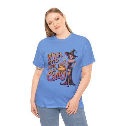 Witch Better Have My Candy Halloween T-Shirt for Women, Funny Spooky Witch Tee, Retro Pin-Up Halloween Shirt, Sassy Fall Party Top
