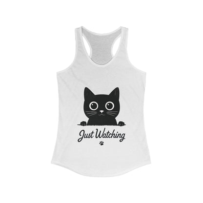 Just Watching Cat Womens Tank Top - Cute Black Kitty Sleeveless Shirt - Funny Summer Cat Lover Gift, Summer Beach Wear, Pet Themed Apparel
