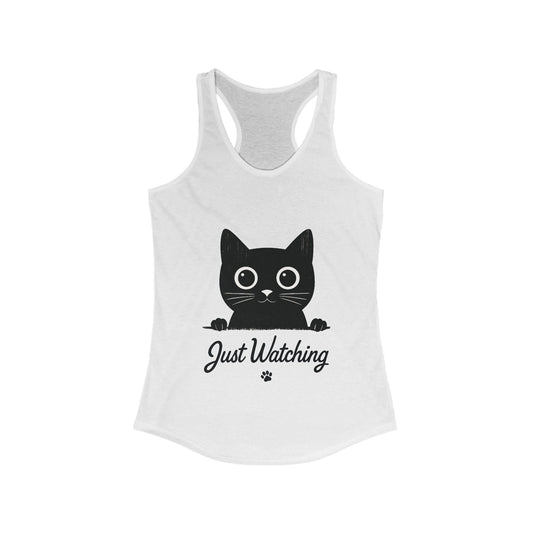 Just Watching Cat Womens Tank Top - Cute Black Kitty Sleeveless Shirt - Funny Summer Cat Lover Gift, Summer Beach Wear, Pet Themed Apparel