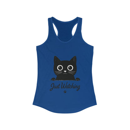 Just Watching Cat Womens Tank Top - Cute Black Kitty Sleeveless Shirt - Funny Summer Cat Lover Gift, Summer Beach Wear, Pet Themed Apparel