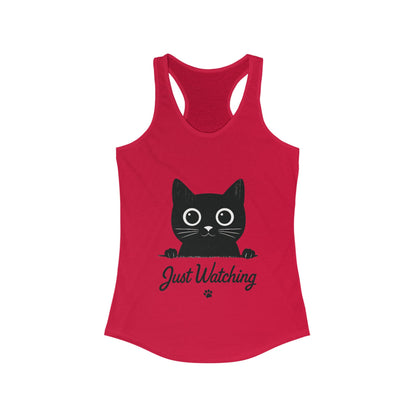Just Watching Cat Womens Tank Top - Cute Black Kitty Sleeveless Shirt - Funny Summer Cat Lover Gift, Summer Beach Wear, Pet Themed Apparel