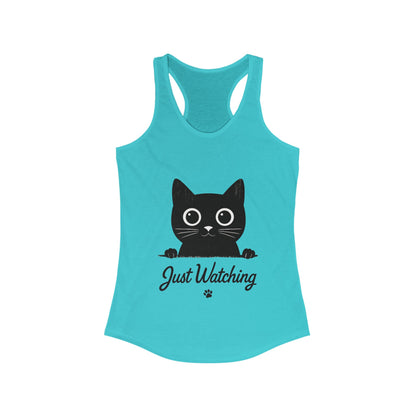 Just Watching Cat Womens Tank Top - Cute Black Kitty Sleeveless Shirt - Funny Summer Cat Lover Gift, Summer Beach Wear, Pet Themed Apparel