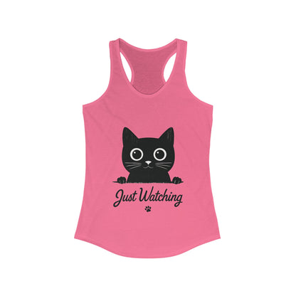 Just Watching Cat Womens Tank Top - Cute Black Kitty Sleeveless Shirt - Funny Summer Cat Lover Gift, Summer Beach Wear, Pet Themed Apparel
