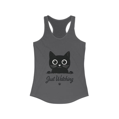 Just Watching Cat Womens Tank Top - Cute Black Kitty Sleeveless Shirt - Funny Summer Cat Lover Gift, Summer Beach Wear, Pet Themed Apparel