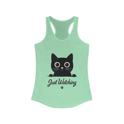 Just Watching Cat Womens Tank Top - Cute Black Kitty Sleeveless Shirt - Funny Summer Cat Lover Gift, Summer Beach Wear, Pet Themed Apparel