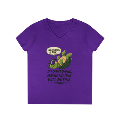 Cute & Comfy Turtle V-Neck T-Shirt, Everything is fine.. design, Gift for Animal Lovers, Casual Wear, Fun Quotes, Positive message tee