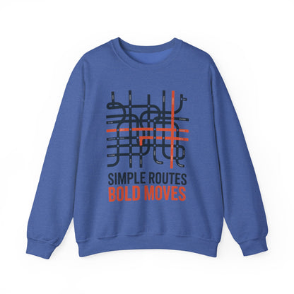 Men's Heavy Blend™ Crewneck Sweatshirt, Simple Routes Bold Moves Sweatshirt, Minimalist Metro Map Graphic Pullover