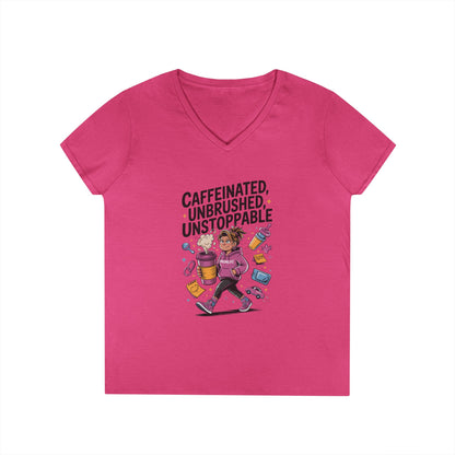 Caffeinated V-Neck Tee, Coffee Lover Shirt, Gift for Moms, Motivation T-Shirt, Mother's Day Gift for Tired Moms,  Mother's Day Gift