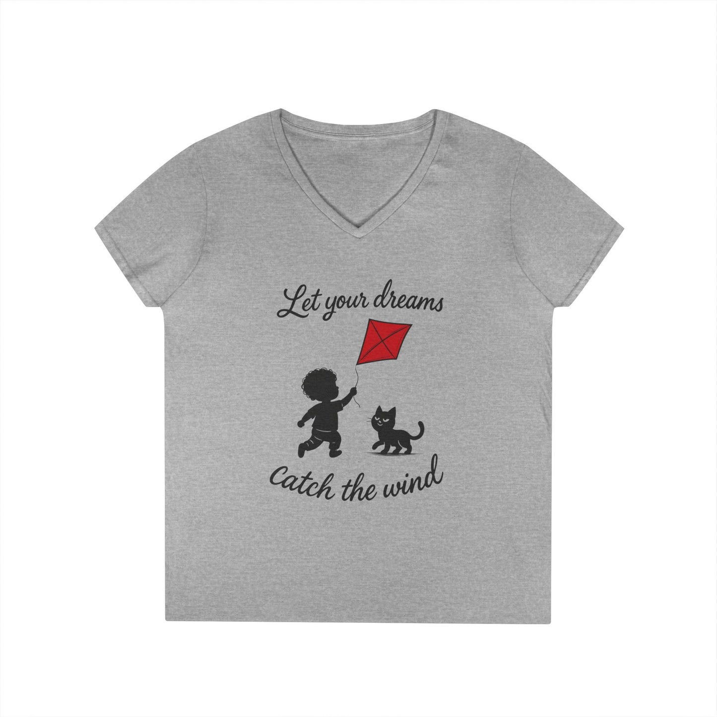 Cat Lover Girls' V-Neck T-Shirt, Gift for Birthday, Cat Lover T-Shirt, Cat Mom Gift, Gift for Kids and Animal Lovers