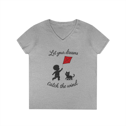 Cat Lover Girls' V-Neck T-Shirt, Gift for Birthday, Cat Lover T-Shirt, Cat Mom Gift, Gift for Kids and Animal Lovers